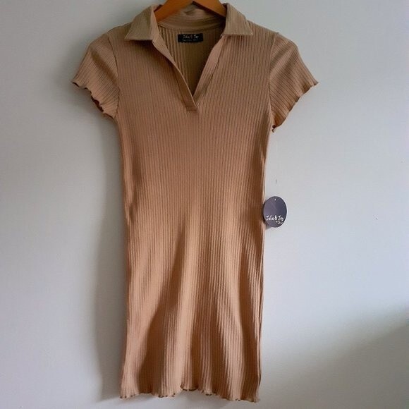Jolie & Joy Dresses & Skirts - Jr. Jolie & Joy Tan Ribbed Stretchy Collared Fitted Shirt  Mini Dress NWT Medium